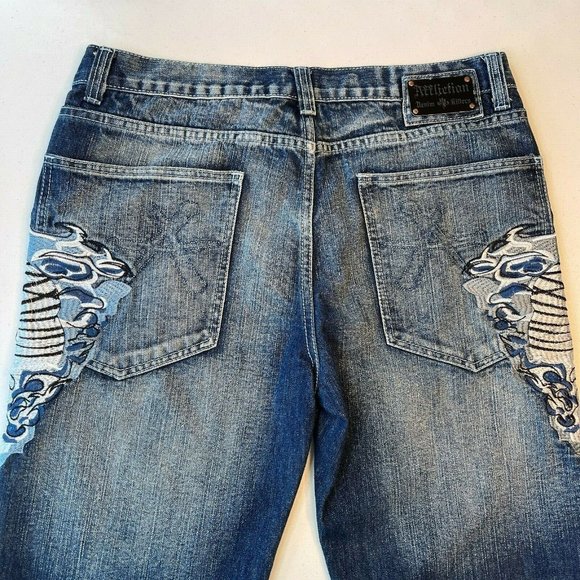 Very Rare Authentic Affliction Denim Killer Jeans Skeleton/Reaper Graphics Size - Picture 8 of 12